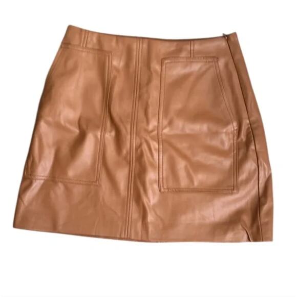 NWT H&M FAUX LEATHER A-LINE TAN MINI SKIRT Sz 8 - Picture 2 of 6